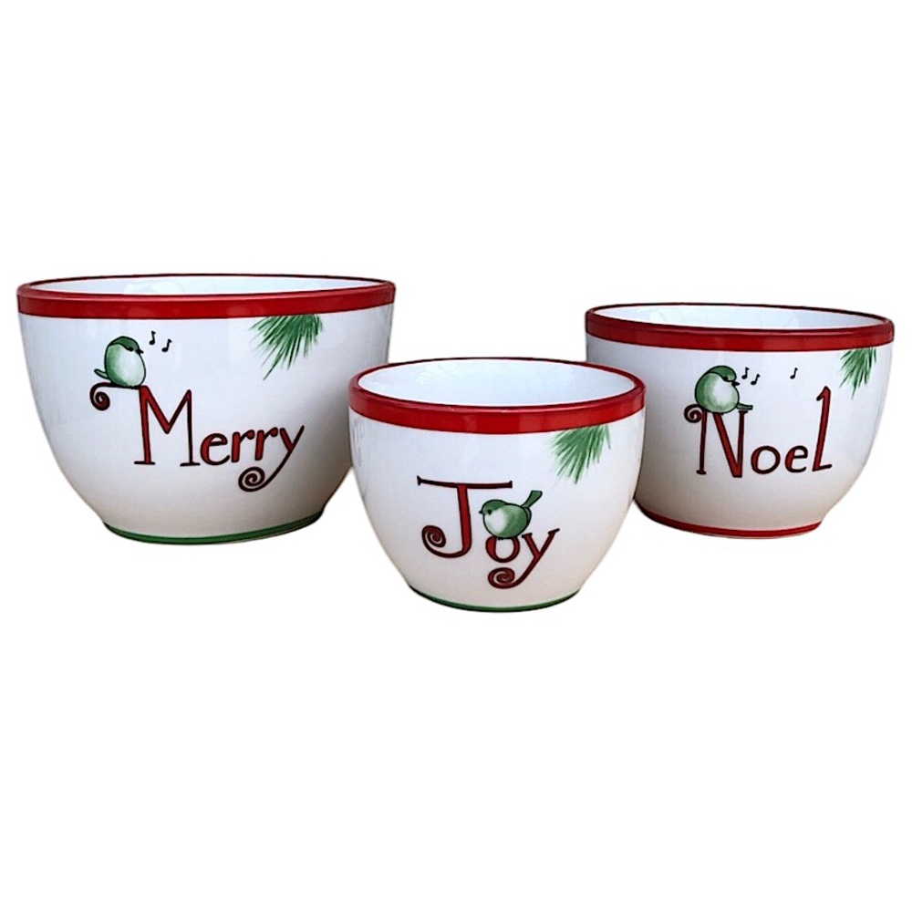 Everyday White‎ Porcelain Holiday Christmas Serving Nesting Bowls Set If 3